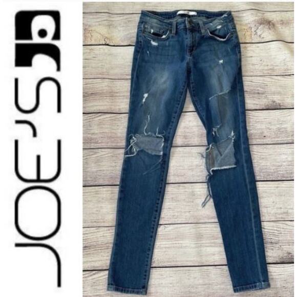 JOE'S SEXY DISTRESSED BOHO SKINNY JEANS MEDIUM WASH 28 - Picture 1 of 7